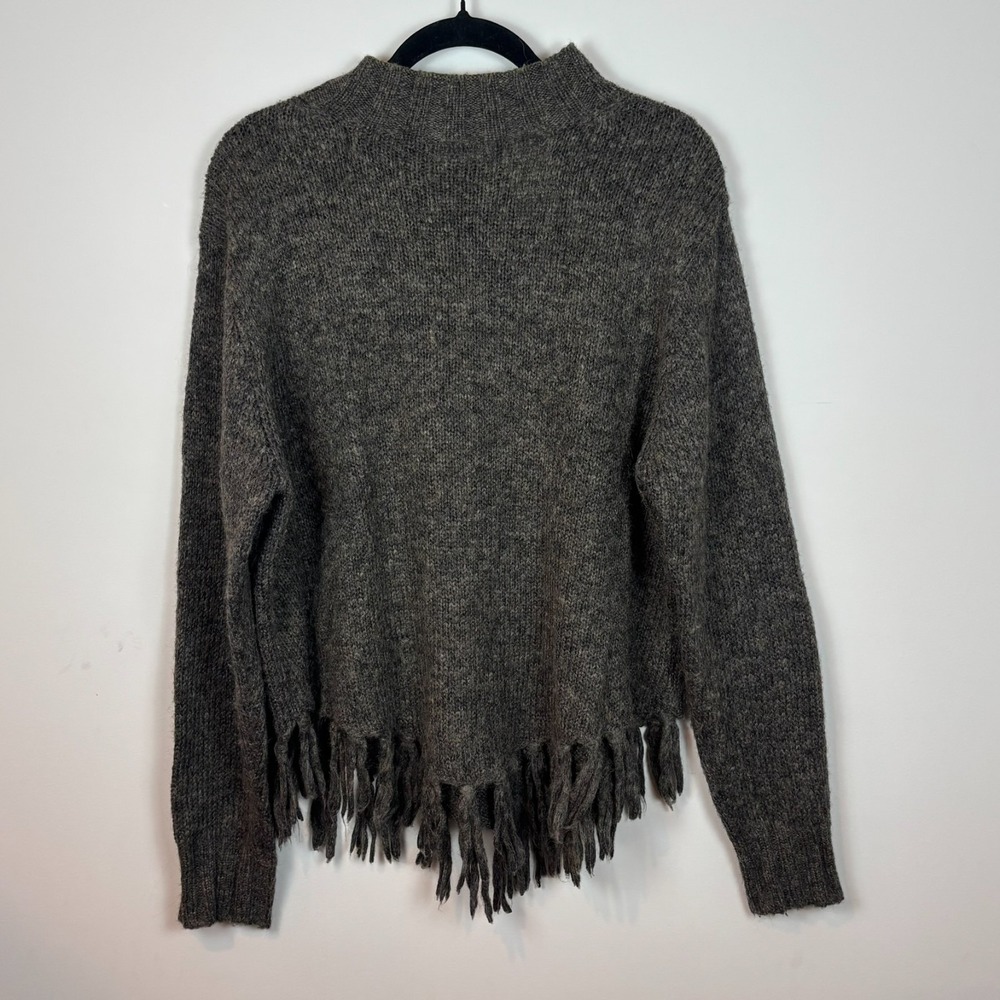 White Stag Wool Blend Womens Mock Neck Grey Fringe Sweater SZ XL Western‎ Hippie